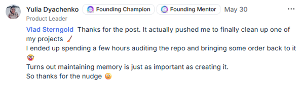Yulia Dyachenko on cleaning up a project and learning that maintaining memory matters as much as creating it